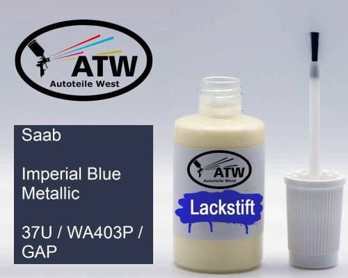 Saab, Imperial Blue Metallic, 37U / WA403P / GAP: 20ml Lackstift, von ATW Autoteile West.